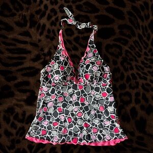 Jamaica Bay Abstract Pebbled Halter Tankini Top